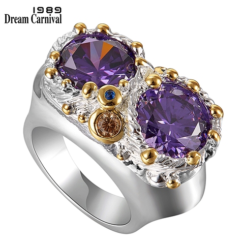DreamCarnival1989 violet Zircon anneaux pour femmes mariage Must Have 2022 bijoux hibou grands yeux Design deux tons couleur WA11754 ► Photo 1/6