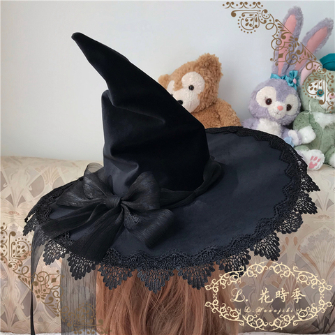 Chapeau de sorcière gothique Lolita, accessoires de Costume magique d'halloween, Vintage, dentelle, grand nœud, fête, casquette à visière ► Photo 1/1