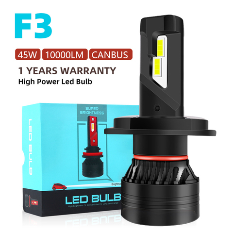 F3 90W H7 Led Canbus 20000LM Haute Puissance Phare H1 H4 H8 H11 9005 9006 D2S 9004 9007 H13 9012 Ampoule Led Turbo Lampe Pour Voiture 2 PIÈCES ► Photo 1/6