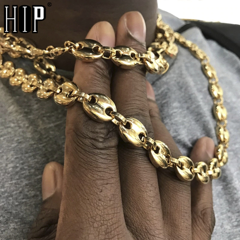 Hip Hop 11MM largeur en acier inoxydable café grains lien chaîne collier colliers de mode pour homme bijoux ► Photo 1/6