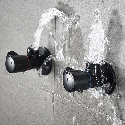 Valve d'angle en cuivre noir, vannes de remplissage de salle de bain, vanne d'arrêt d'eau froide et chaude monté sur le pont pour évier de la cuisine de salle de bain ► Photo 1/6