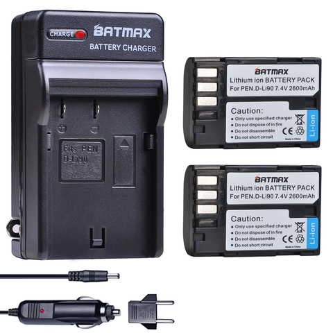 Batterie akku DLi90 D 2600mAh D-LI90 avec chargeur mural, 2 pièces, pour PENTAX K-7 K-7D K-5 II 645D K01 K-5 K-3 II 645Z L15, K-3 mAh ► Photo 1/6