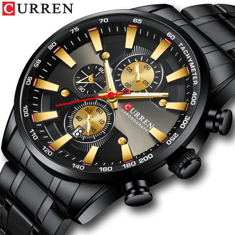 CURREN – montre de luxe pour hommes, chronographe, horloge de Sport à Quartz en acier inoxydable, étanche ► Photo 1/6