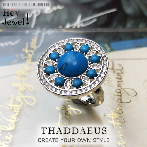 Bague ornementale ronde bleue en argent Sterling 2022, bijoux glamour à la mode de Style européen pour femmes, cadeau de printemps 925, Super offres ► Photo 1/6