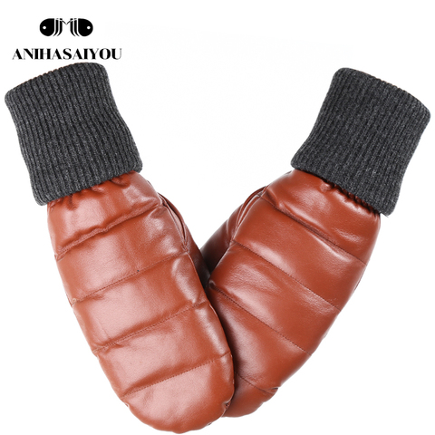 Mitaines en cuir de mouton véritable pour femmes, gants de couleur épaisse, garde au chaud, hiver, 7032 ► Photo 1/6