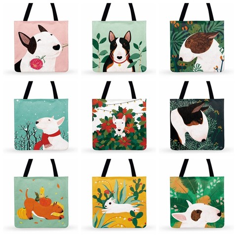 Dessin animé Bull Terrier peinture impression sac fourre-tout pour femmes fourre-tout décontracté dames sac à bandoulière sac à provisions en plein air sacs de plage ► Photo 1/6