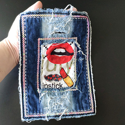 Vêtements femmes petit haut bricolage grand Jean Patch rouge à lèvres paillettes traiter avec elle T-shirt fille Cowboy patchs pour vêtements autocollants 3D ► Photo 1/6