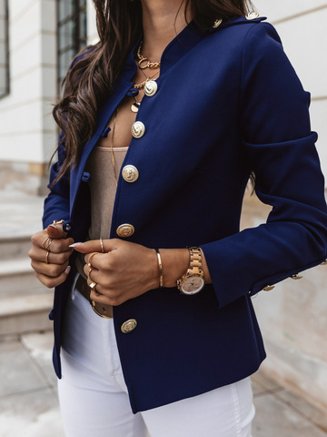 Nouvelle Mode Col Montant Blazers Femmes Solide Couleurs Simple Boutonnage Veste De Bureau 2022 Manches longues Multi Bouton de Travail Mince Blazer ► Photo 1/6