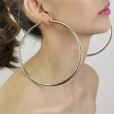 MANILAI – boucles d'oreilles rondes en métal pour femmes, créoles surdimensionnées de 120mm, couleur or, bijoux Punk à la mode ► Photo 1/6