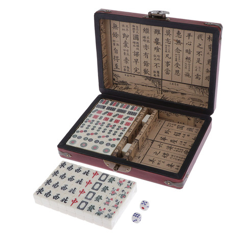 Mini Mahjong Version chinoise traditionnelle jeu avec boîte en bois Portable Mah-Jongg voyage famille loisirs ► Photo 1/6
