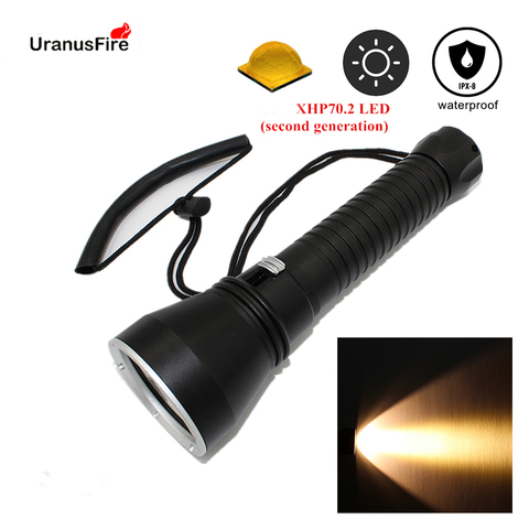 Lampe de poche jaune à lumière LED pour la plongée et la chasse sous-marine, torche tactique, XHP70.2, 4000 lumens, 26650 ► Photo 1/6