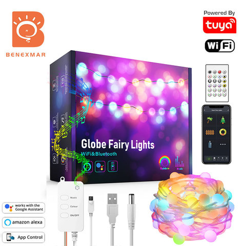 Benexmart Tuya WiFi Smart Globe fée lumières étanche RGB LED bande lumineuse décoration de noël bande lumineuse Alexa Google maison ► Photo 1/1
