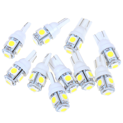 Ampoule LED T10 12V, 10 pièces, dégagement latéral de la plaque d'immatriculation de voiture, lumière de signalisation Super LED, T10 5050 5-SMD ► Photo 1/6