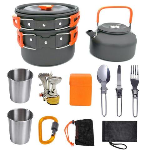 Camping Pannenset Camping batterie de cuisine ensemble de cuisine bouilloire d'eau casserole voyage randonnée pique-nique barbecue vaisselle équipement de Camping ► Photo 1/6