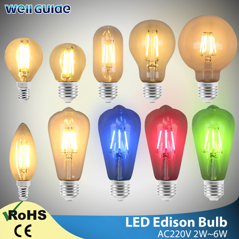 Rétro Edison Ampoule led E27 E14 220V 4W 6W ST64 G80 G95 T45 A60 couleur Filament Ampoule à incandescence Ampoule Vintage Edison lampe ► Photo 1/6