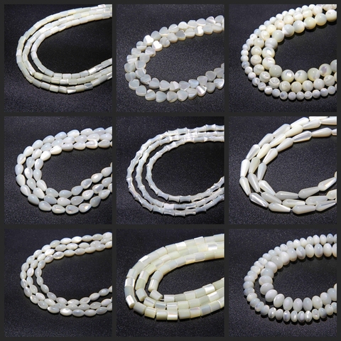 Perles rondes blanches naturelles en forme de coquille de perle, amples, lisses, coquille d'espacement, pour la fabrication de bijoux, collier, bracelet, bricolage ► Photo 1/6