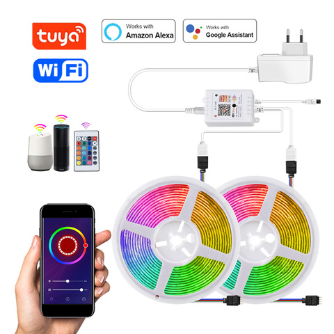 Bande lumineuse RGB LED intelligente, 12V, Flexible, fonctionne avec Alexa et Google Home, commande vocale, Tuya, wi-fi, 5050 ► Photo 1/6