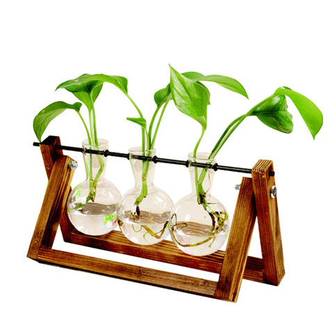 Terrarium créatif hydroponique plante Vase Transparent cadre en bois vase decoratio verre table plante bonsaï décor fleur vase ► Photo 1/6