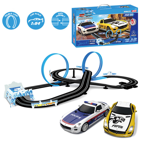 1:64 échelle électrique Double télécommande Voiture course piste jouet Autorama professionnel Circuit Voiture chemin de fer fente course Voiture jouet ► Photo 1/6