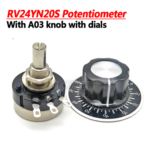 Potentiomètre rotatif à simple tour pour Film de carbone, 1K 2K 5K 10K 20K 50K 100K 200K 500K 1M ohm, avec bouton A03 avec cadrans ► Photo 1/4