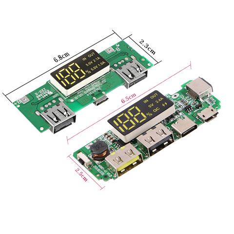 Écran LED double USB 5V 2,4 A sorties micro et type-C, module de recharge pour batterie externe au Lithium 18650, carte de circuit imprimé avec protection, chargeur mobile de smartphone, ► Photo 1/6