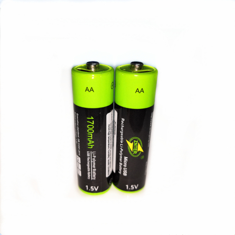 2 pièces ZNTER nouvelle batterie Rechargeable AA 1.5V 1700mAh batterie Rechargeable au Lithium polymère USB charge rapide via câble Micro USB ► Photo 1/6