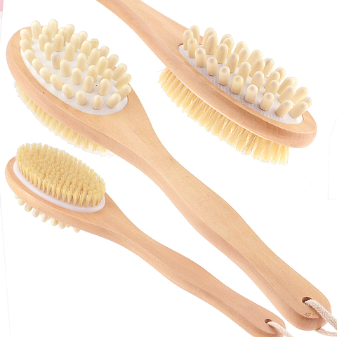 Brosse corporelle 2 en 1 pour le corps, poils naturels, manche Long, en bois, brosse de douche, Spa, bain, Massage ► Photo 1/5