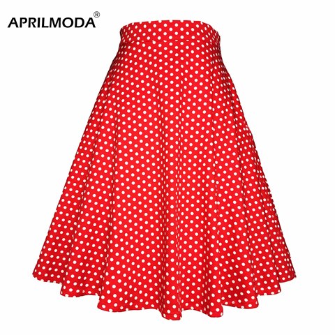 Jupe mi-longue en coton à pois rouges pour femme, Sexy, rétro, Vintage, Rockabilly, taille haute, années 50, été ► Photo 1/6