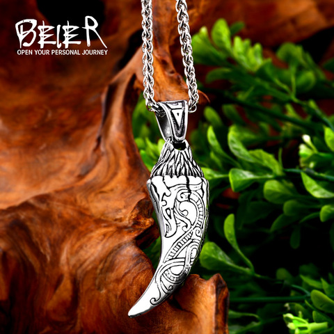 Beier 316L acier inoxydable scandinave amulette nordique Viking drgon hommes pendentif collier classique animal loup dents bijoux de mode ► Photo 1/6