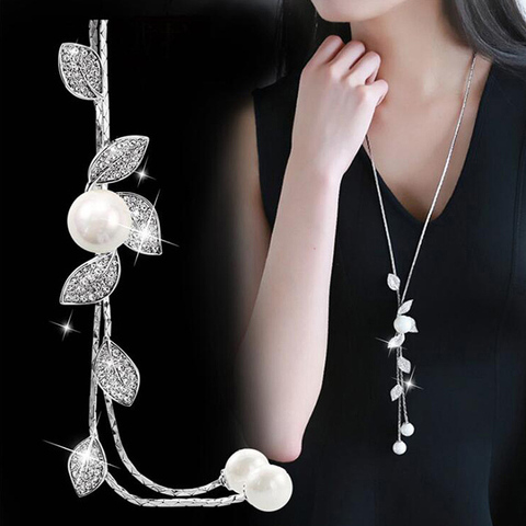 RAVIMOUR simulé perle collier ras du cou pour les femmes couleur argent chaîne longue collier pendentif bijoux accessoires à la mode Kolye ► Photo 1/6