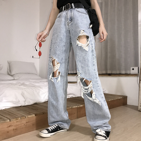 2022 nouveau taille haute déchiré jean femmes hip hop ample jean 5XL femmes pantalon Vintage femme déchiré pantalon Streetwear KZ69 ► Photo 1/3