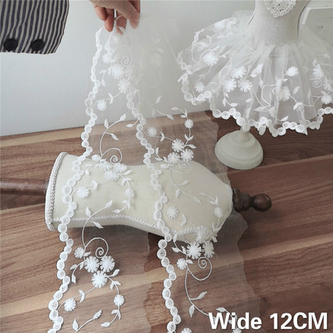 12CM de large blanc Tulle maille 3d fleur tissu broderie dentelle Guipure ruban d'habillage robe de mariée bricolage vêtements couture artisanat fournitures ► Photo 1/5