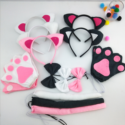 Bandeau de chat Balck pour filles et garçons, bandeau, patte queue, nœud papillon, gants, déguisement fantaisie pour fête, accessoires pour Halloween, carnaval, Cosplay ► Photo 1/6