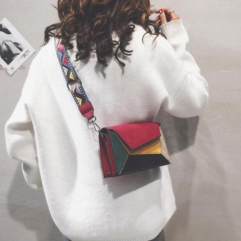 Sacs Patchwork de couleurs pour femmes, sac à bandoulière en cuir PU givré, sacs à main couleurs, sacs à large sangle ► Photo 1/6