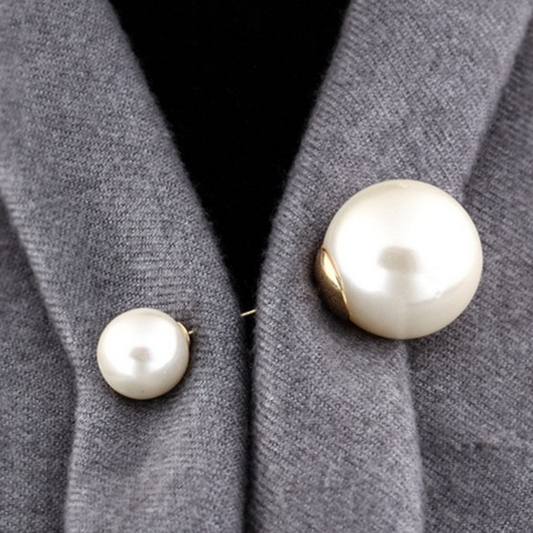 Broche Simple, Double tête, grande Imitation de perles, strass couleur or, épingle pour Cardigan, pour dames, accessoires de sécurité ► Photo 1/5