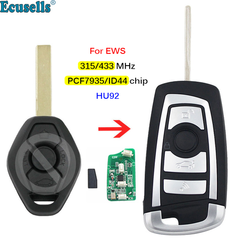 Clé télécommande à 3 boutons, 315/433MHZ, 325 MHZ, transpondeur ID44/PCF7935, pour voiture BMW EWS 330, 318, 525, 530, 540,, E38, E39, E46, M5, X3, X5, HU92 ► Photo 1/6