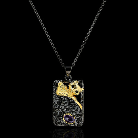 Collier créatif avec pendentif en or noir pour femmes, collier Unique en forme de chat, deux tons, en argent 925, chaîne de pull, nouvelle collection ► Photo 1/5