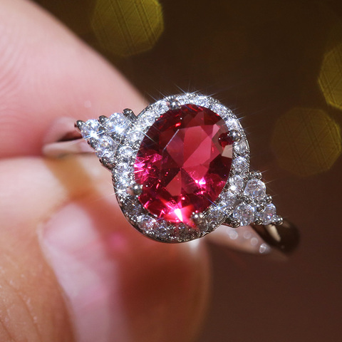 Huitan-anneau Vintage en zircone cubique rouge ovale, bijou brillant pour femmes, en pierre CZ, cadeau cadeau pour mère/grand-mère Noble de fête ► Photo 1/6