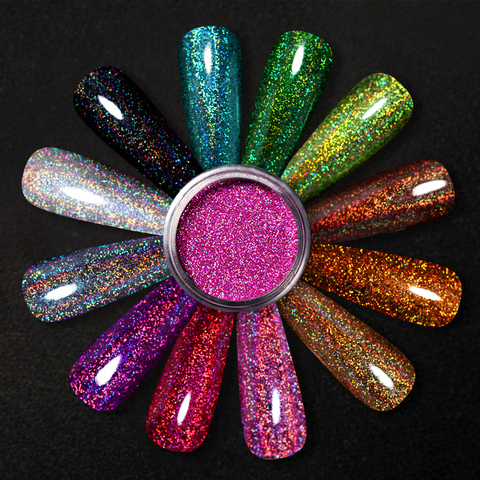 Poudre holographique sur ongles Laser argent rouge paillettes Chrome étincelles paillettes brillantes Gel vernis flocons manucure décoration ► Photo 1/6