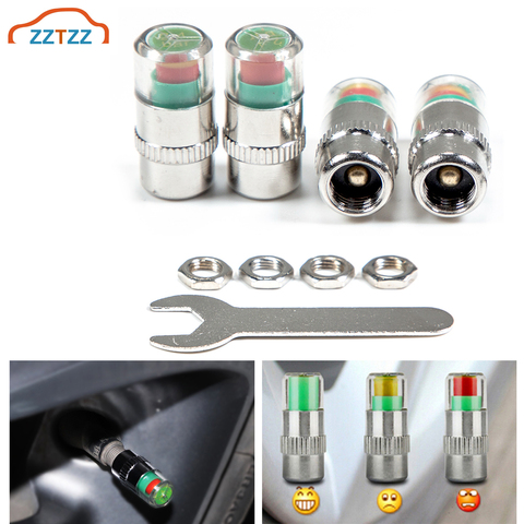 4 pièces moniteur de pression des pneus Valve bouchon de tige indicateur de capteur 32 Psi 2.2 Bar Air avertissement alerte soupape pression outils de Diagnostic Kit ► Photo 1/6