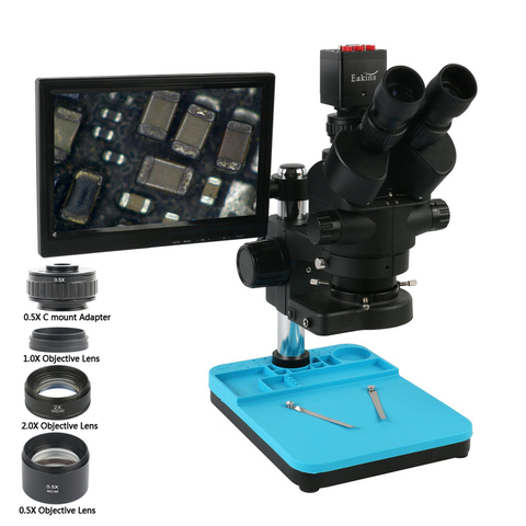 Microscope trinoculaire stéréo, simulateur de focale d'objectif 3,5x7x45x90x, + caméra vidéo 1080P HDMI VGA avec écran LCD ► Photo 1/6