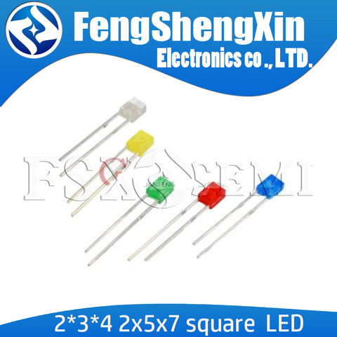 100 pièces 2*3*4/2*5*7 carré DIP LED 2x5x7 2x3x4 rouge jaune vert bleu haute qualité lumineuse perle diode électroluminescente ► Photo 1/1