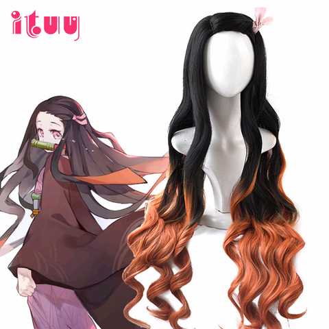 Kamado Nezuko perruque démon Slayer: Kimetsu no Yaiba Nezuko Cosplay 95cm dégradé cheveux longs accessoires résistant à la chaleur perruque synthétique ► Photo 1/6