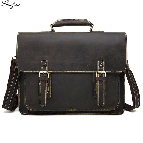 Luufan – sac Vintage en cuir véritable pour hommes, sac d'affaires en cuir de vache pour ordinateur portable 15 pouces PC Crazy Horse, mallette fourre-tout ► Photo 1/6