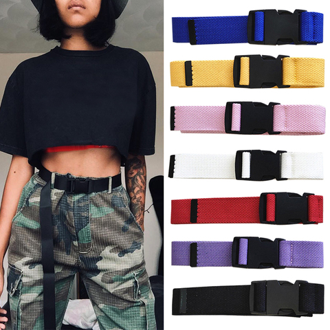 Ceinture longue en toile avec boucle en plastique pour femmes, disponible en noir, rouge, blanc, pour pantalons en jean ► Photo 1/6