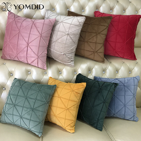 Housse de coussin en velours avec treillis géométrique brodé, taie d'oreiller Simple pour la maison, salon, chambre à coucher ► Photo 1/6