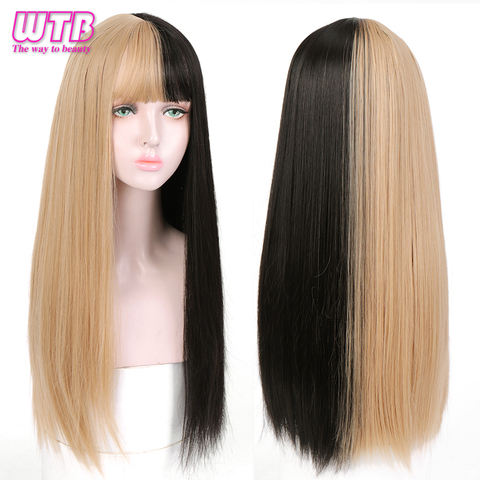 WTB-perruque Lolita lisse longue, noire à Blonde, avec frange, pour filles, en synthétique résistant à la chaleur, pour fête Cosplsy ► Photo 1/6