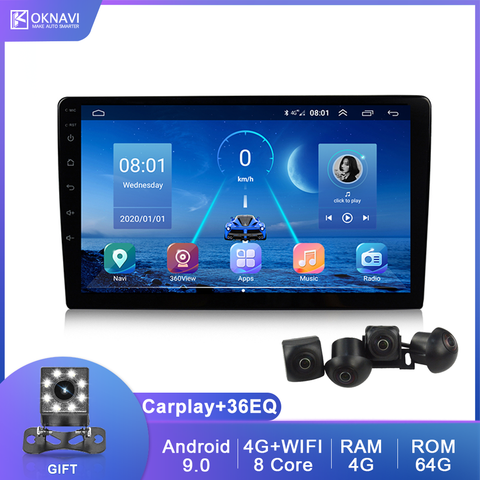 OKNAVI universel autoradio lecteur multimédia Auto Audio voiture stéréo GPS Navigation Android 9 pouces avec HD 360 caméra Carplay DSP ► Photo 1/6