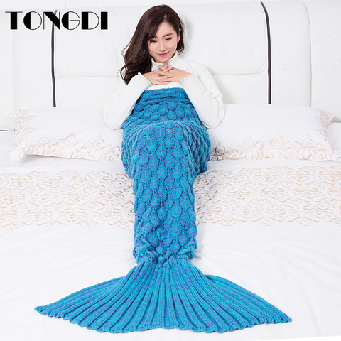 TONGDI-couverture en tricot en forme de sirène | Doux et chaud, populaire, queue de poisson, sac de couchage fait à la main, cadeau pour fille, pour princesse ► Photo 1/6