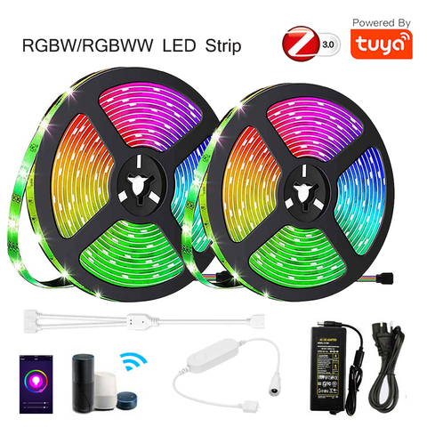 5m 10m TUYA Zigbee RGBW RGBWW Led bande SMD 5050 lumière réglable + Mini contrôleur + DC12V puissance écho Plus Google accueil commande vocale ► Photo 1/6